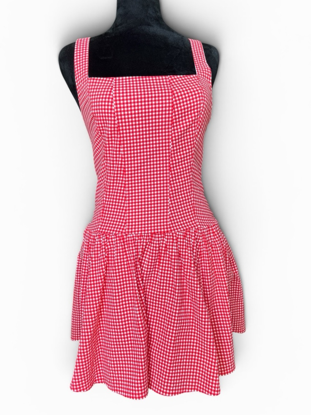 Abercrombie & Fitch Size S Mila Red Gingham Drop Waist Mini Dress New - Picture 4 of 6
